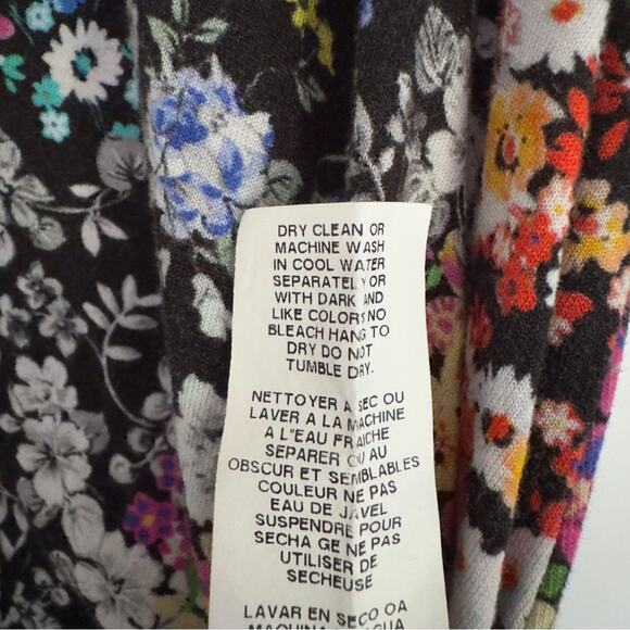 Karen Kane colorful/black and white floral top asymmetric hem tunic crew neck L - Picture 8 of 9